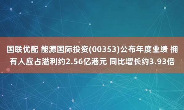 国联优配 能源国际投资(00353)公布年度业绩 拥有人应占溢利约2.56亿港元 同比增长约3.93倍