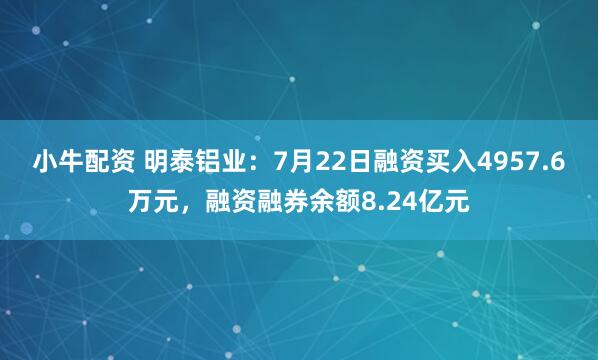小牛配资 明泰铝业:7月22日融资买入4957.6万元,融资融券余额8.24亿元
